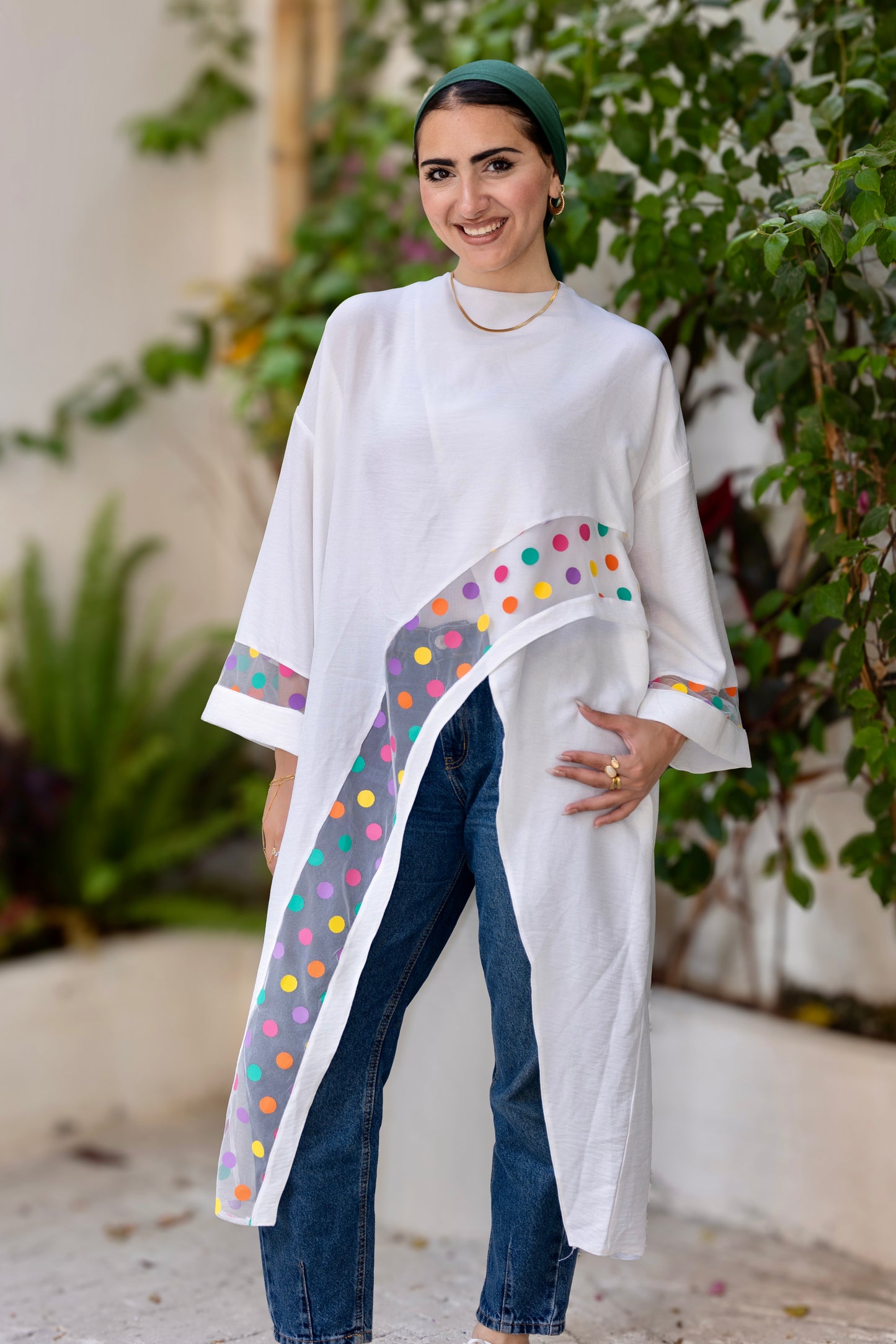 Polka Pop Linen Blouse in white