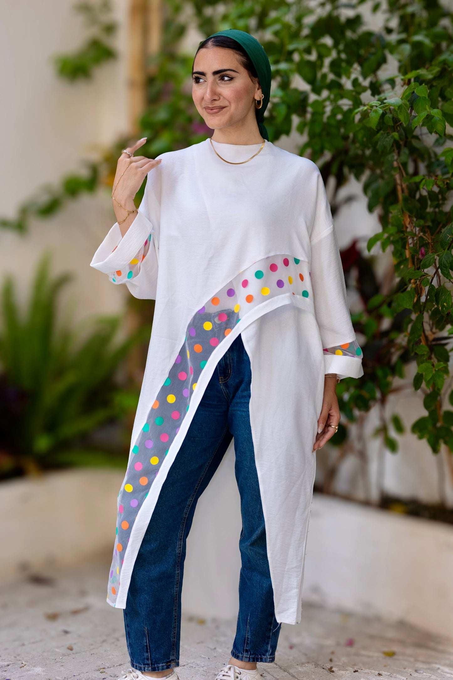 Polka Pop Linen Blouse in white