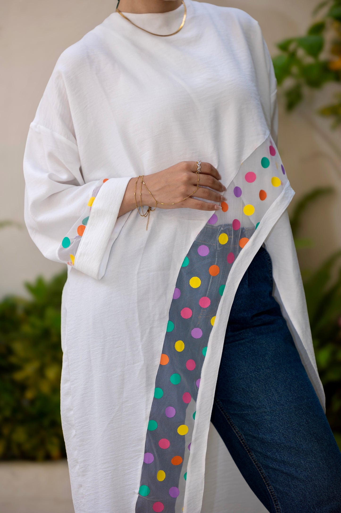 Polka Pop Linen Blouse in white