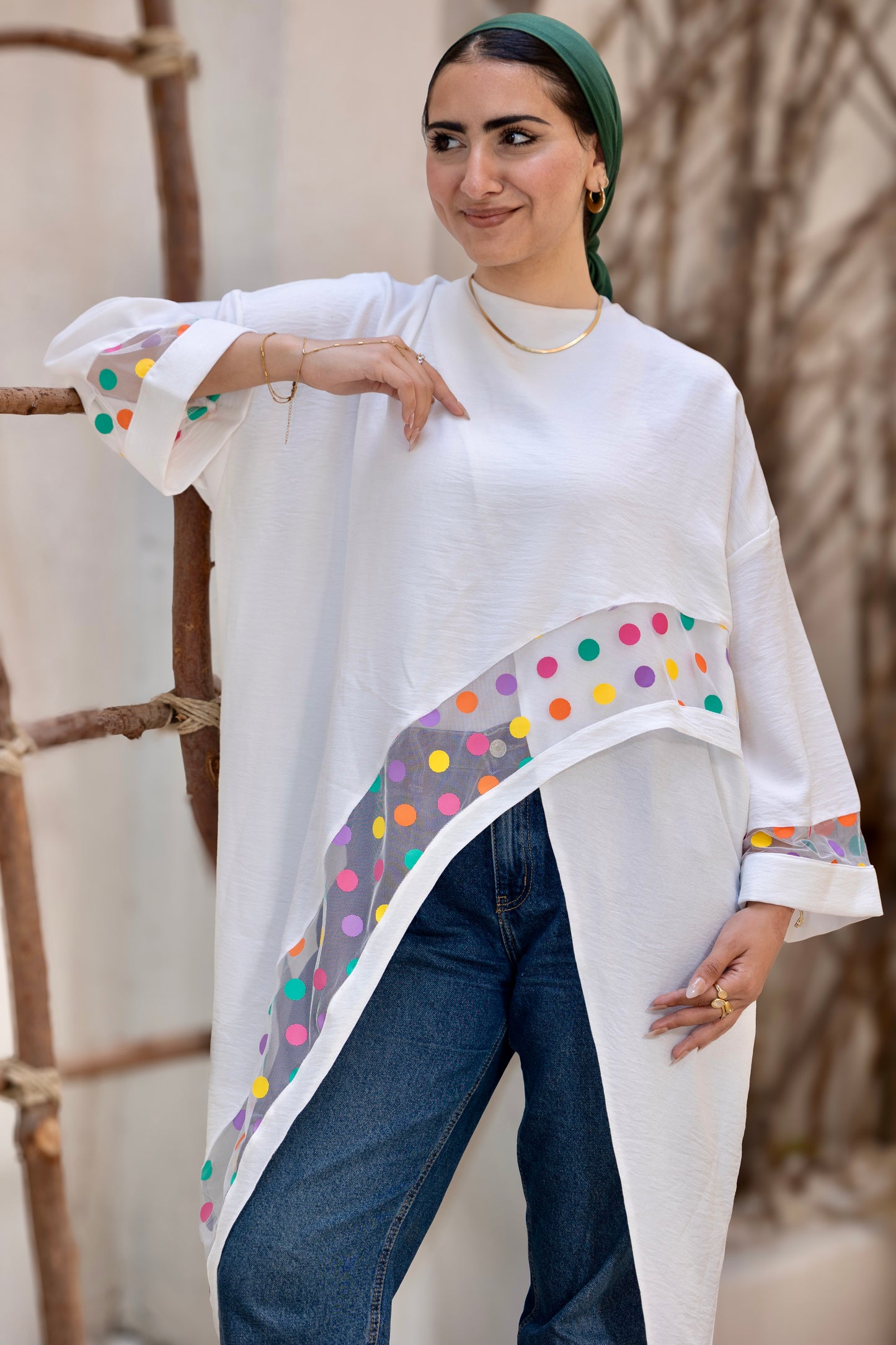 Polka Pop Linen Blouse in white