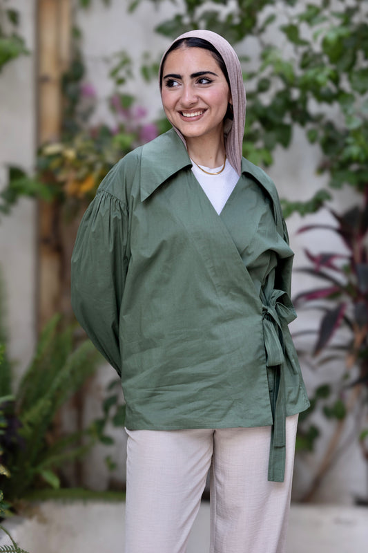 Ever Wrap chemise in Dark olive