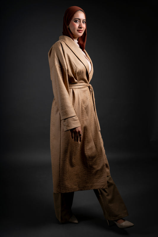 Suede light coat in dark biege