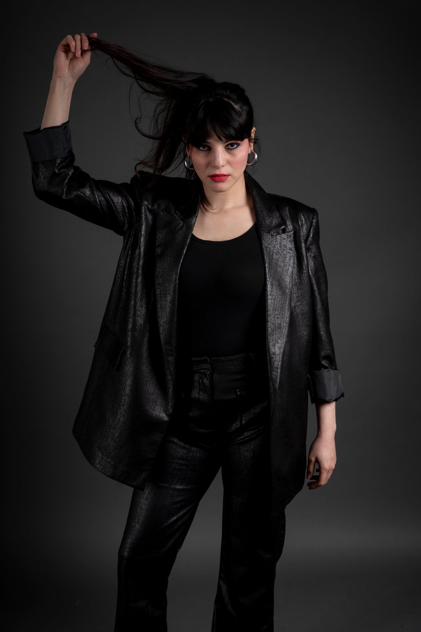 Leather-like finish blazer