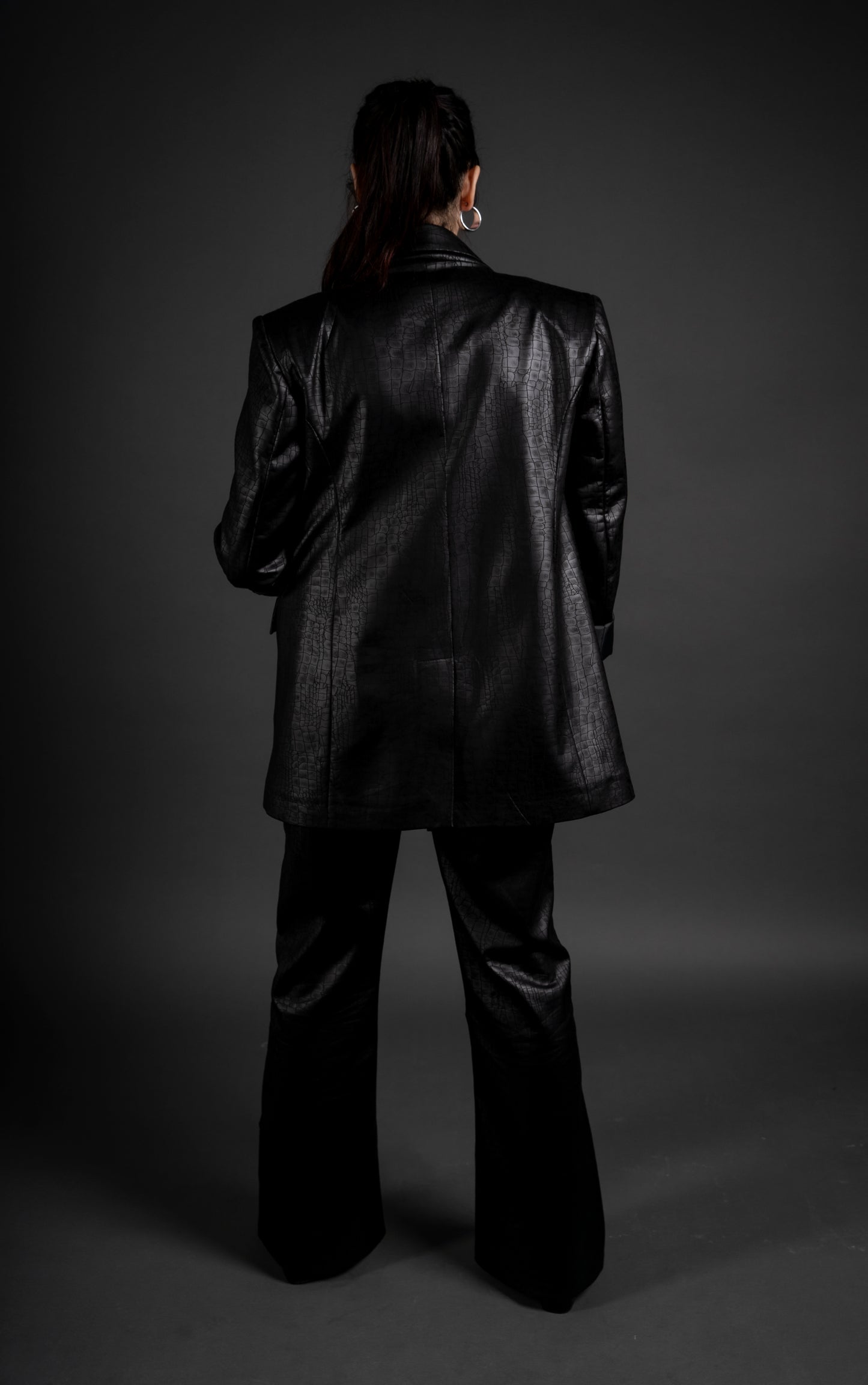 Leather-like finish blazer