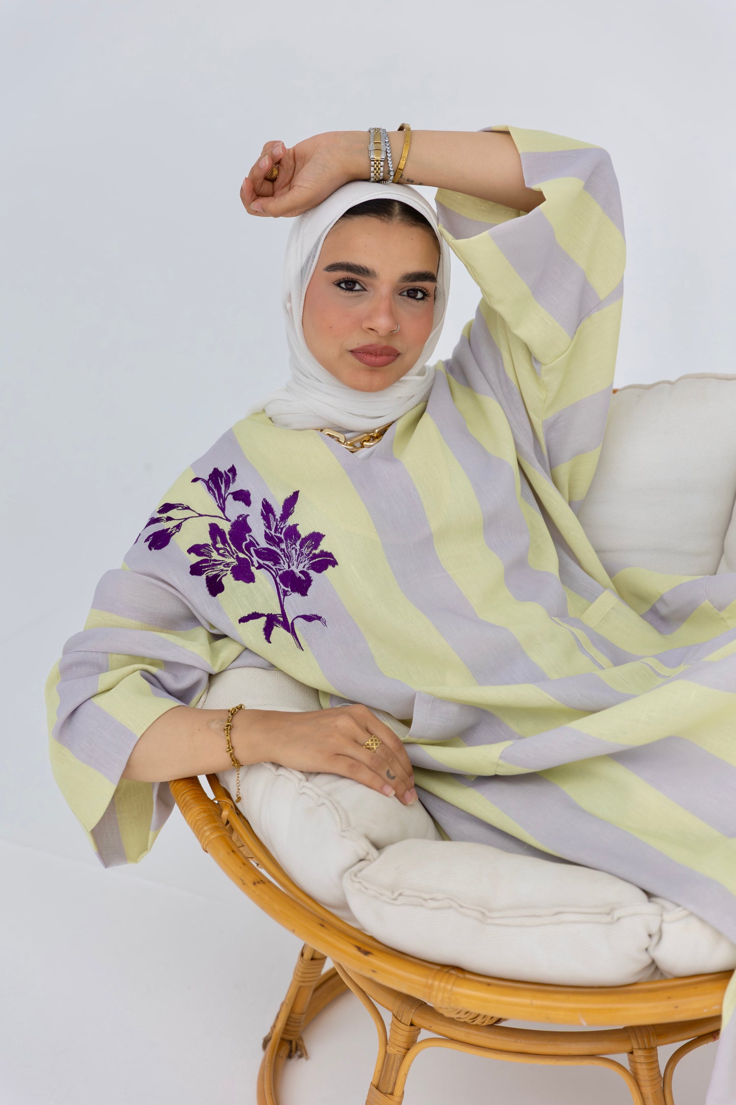 Lavender Stripe Kaftan Dress