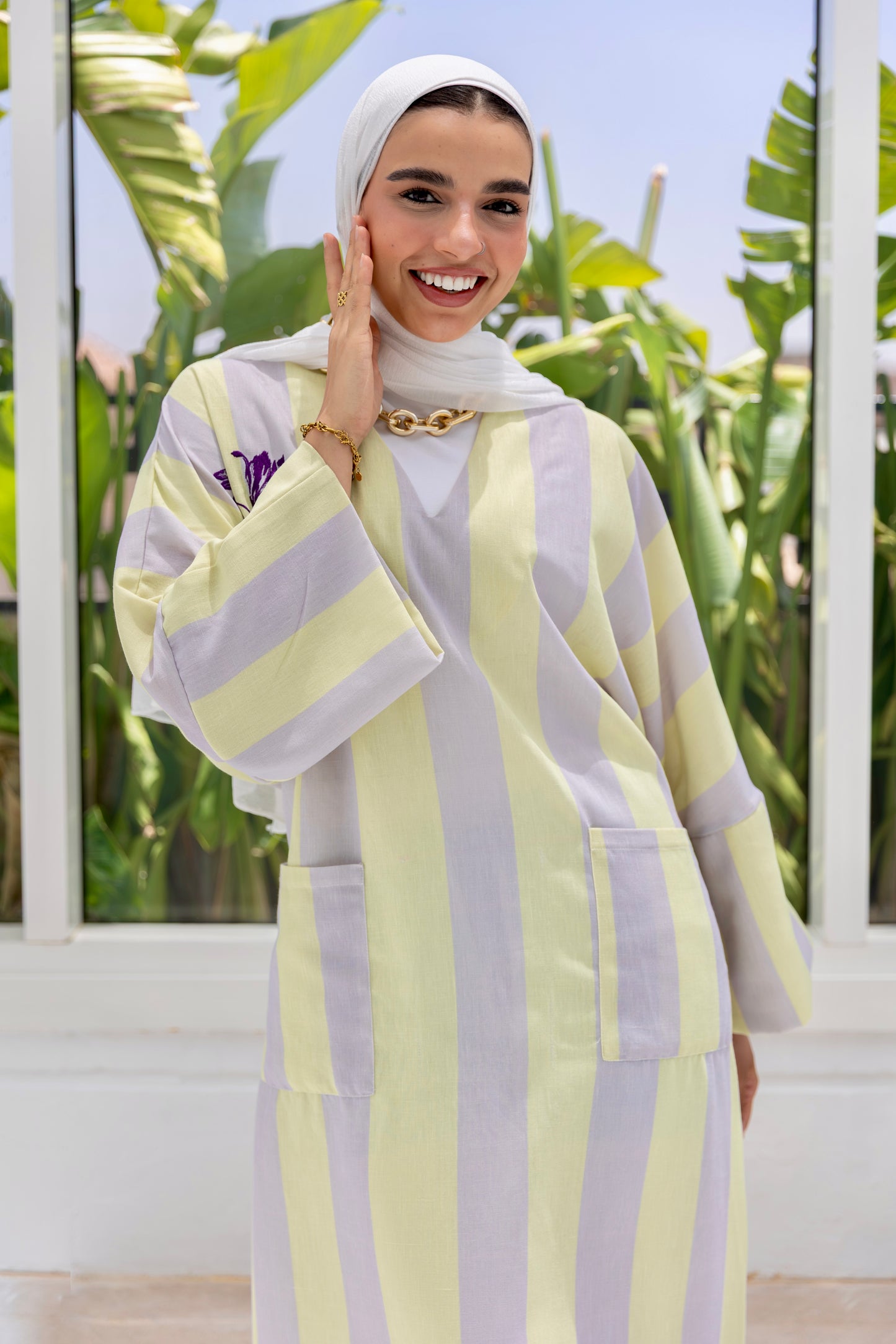 Lavender Stripe Kaftan Dress