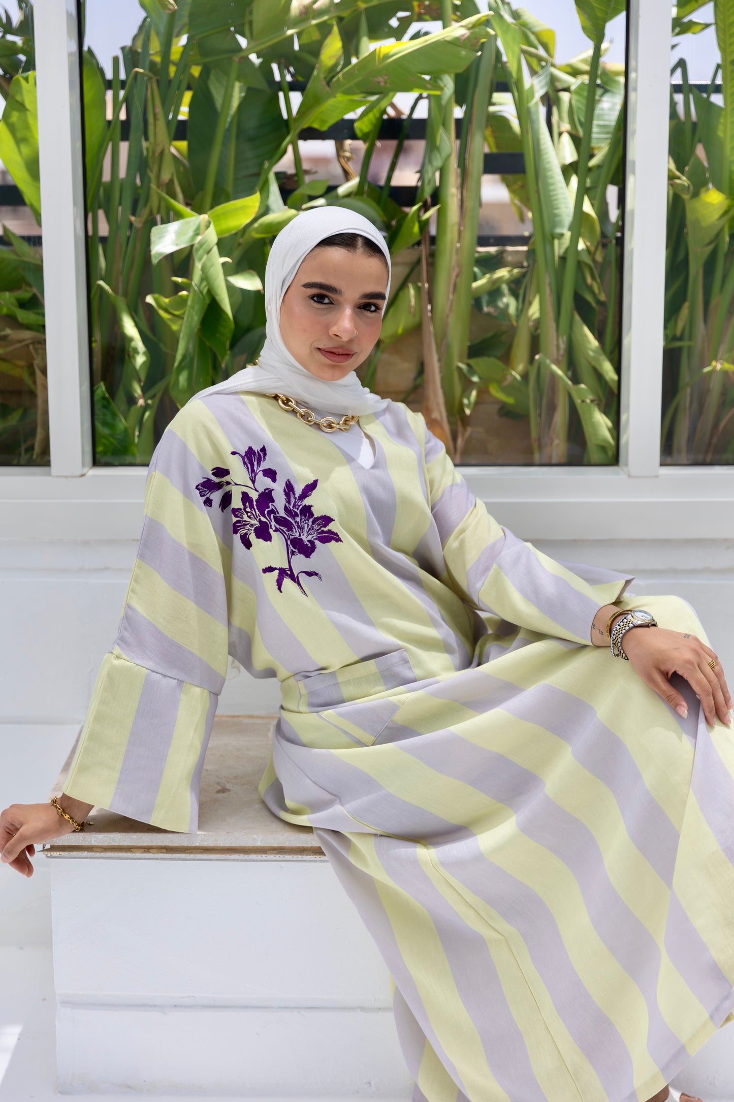 Lavender Stripe Kaftan Dress
