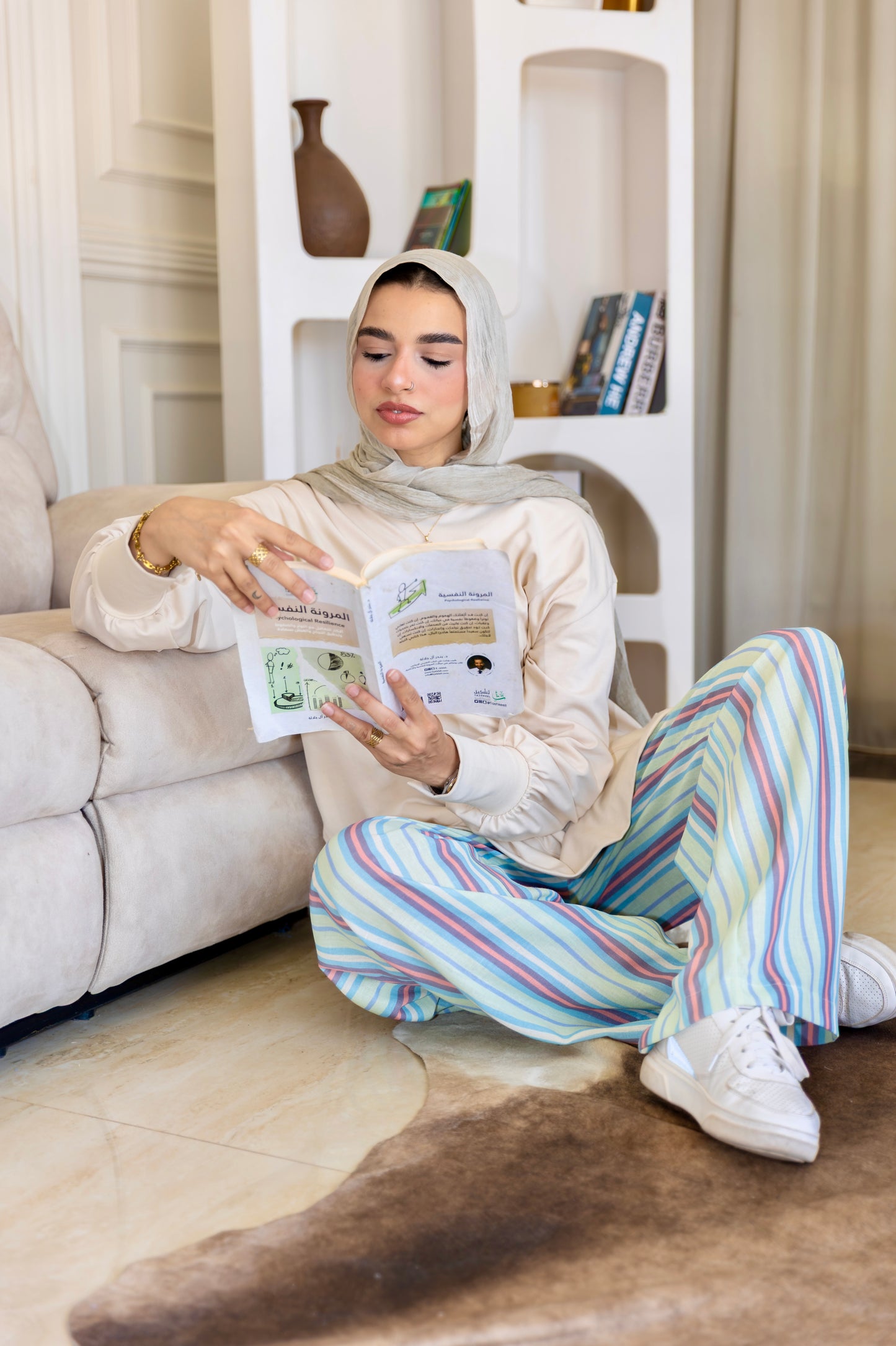 Pastel Stripe Linen Wide-Leg Pants