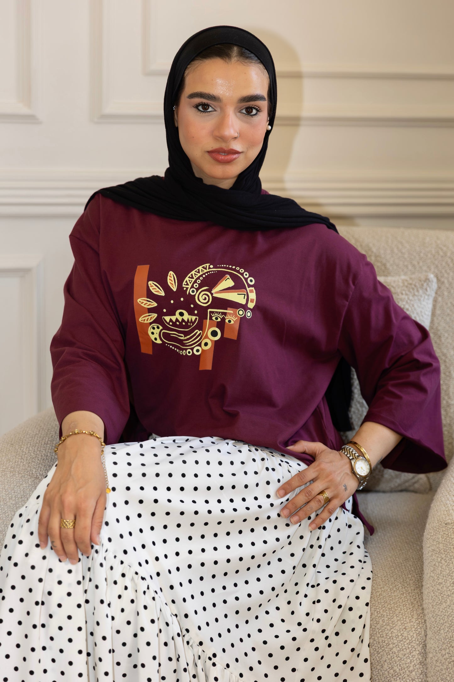 Boho Charm Oversized T-Shirt – Burgundy