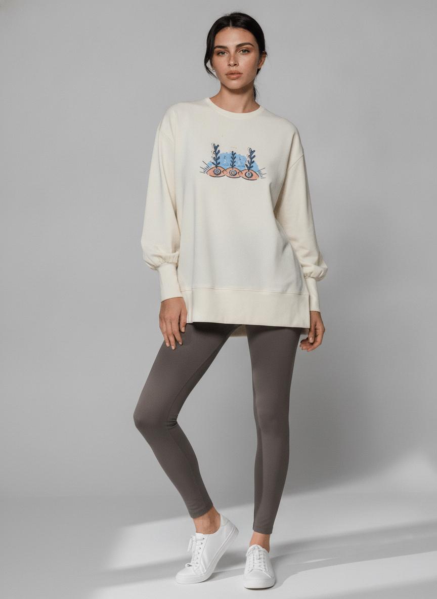 Bloom line Sweatshirt - Cream Beige