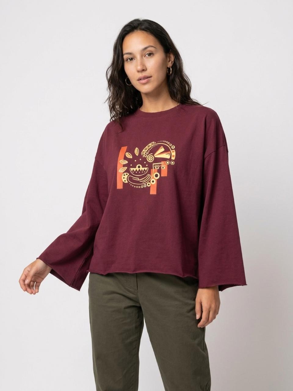 Boho Charm Oversized T-Shirt – Burgundy