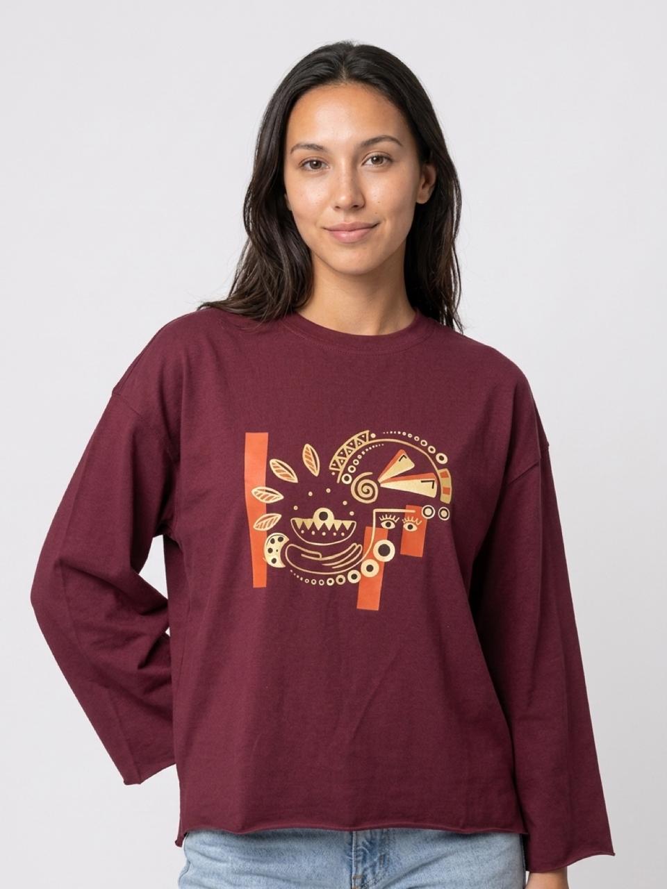 Boho Charm Oversized T-Shirt – Burgundy
