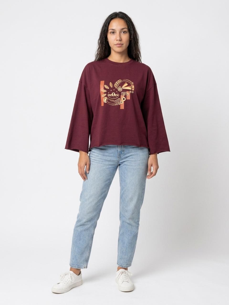 Boho Charm Oversized T-Shirt – Burgundy
