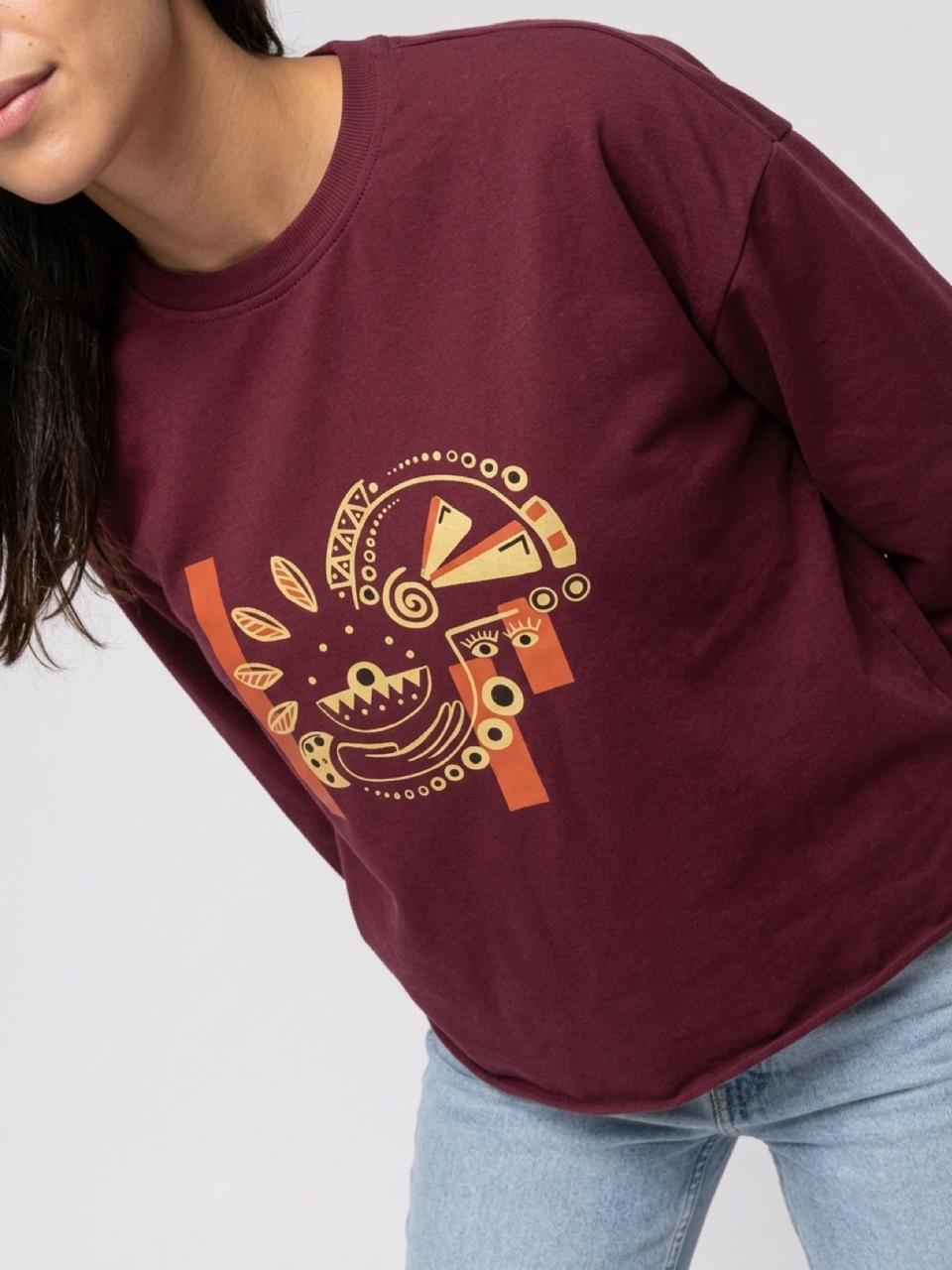 Boho Charm Oversized T-Shirt – Burgundy