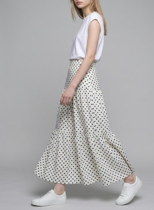 Classic Polka Dot Tiered Maxi Skirt