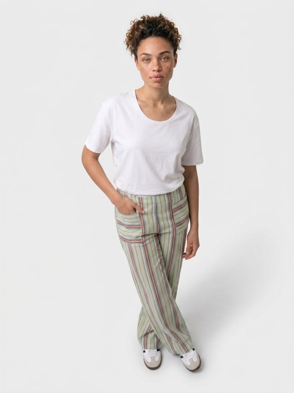 Pastel Stripe Linen Wide-Leg Pants