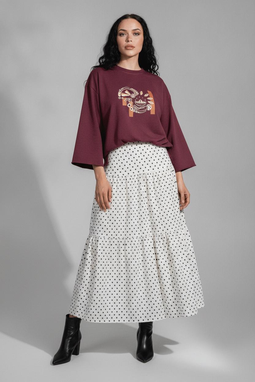 Classic Polka Dot Tiered Maxi Skirt