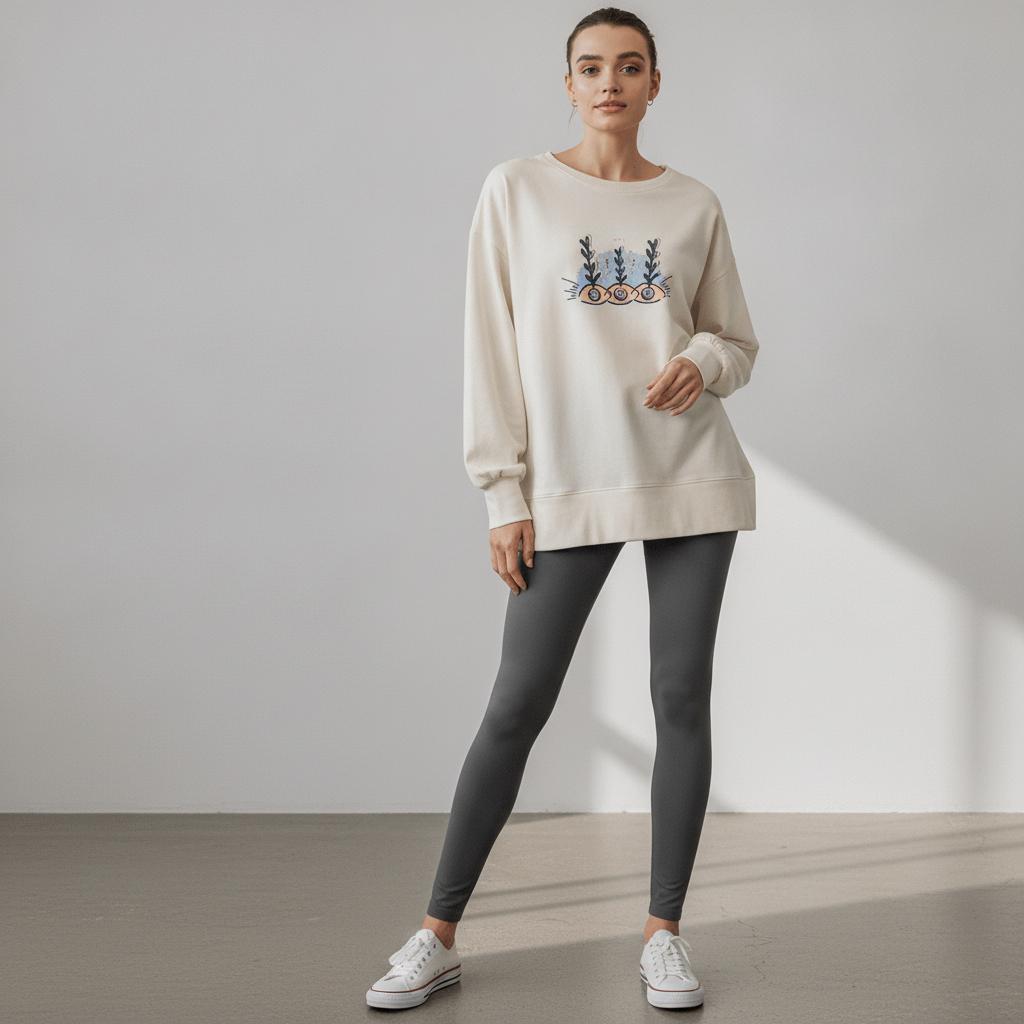 Bloom line Sweatshirt - Cream Beige