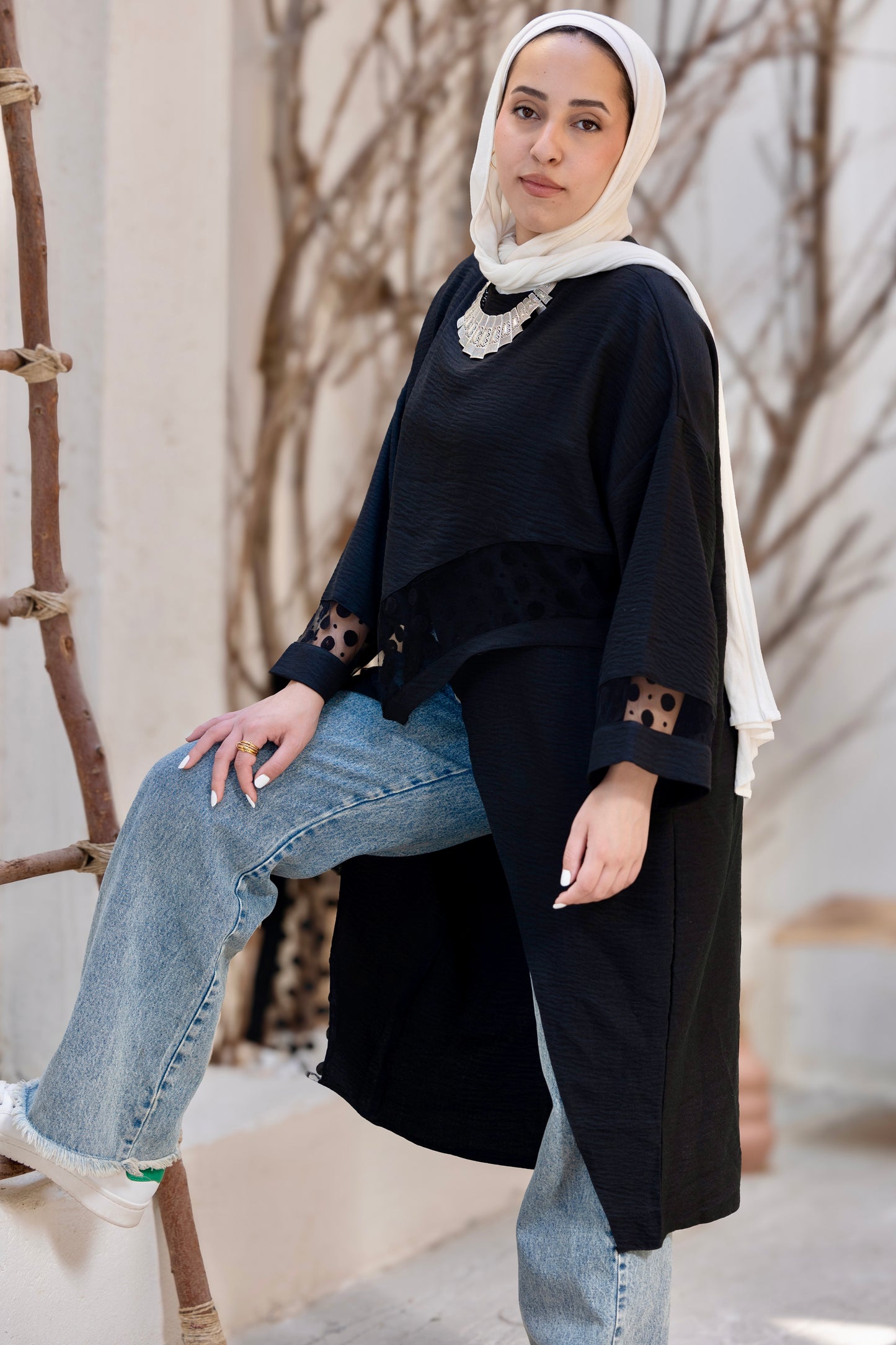 Polka Pop Linen Blouse in Black