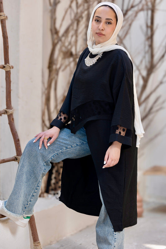Polka Pop Linen Blouse in Black