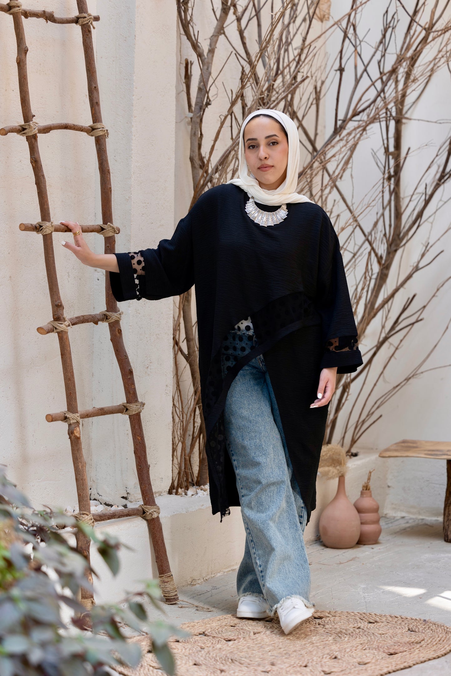 Polka Pop Linen Blouse in Black
