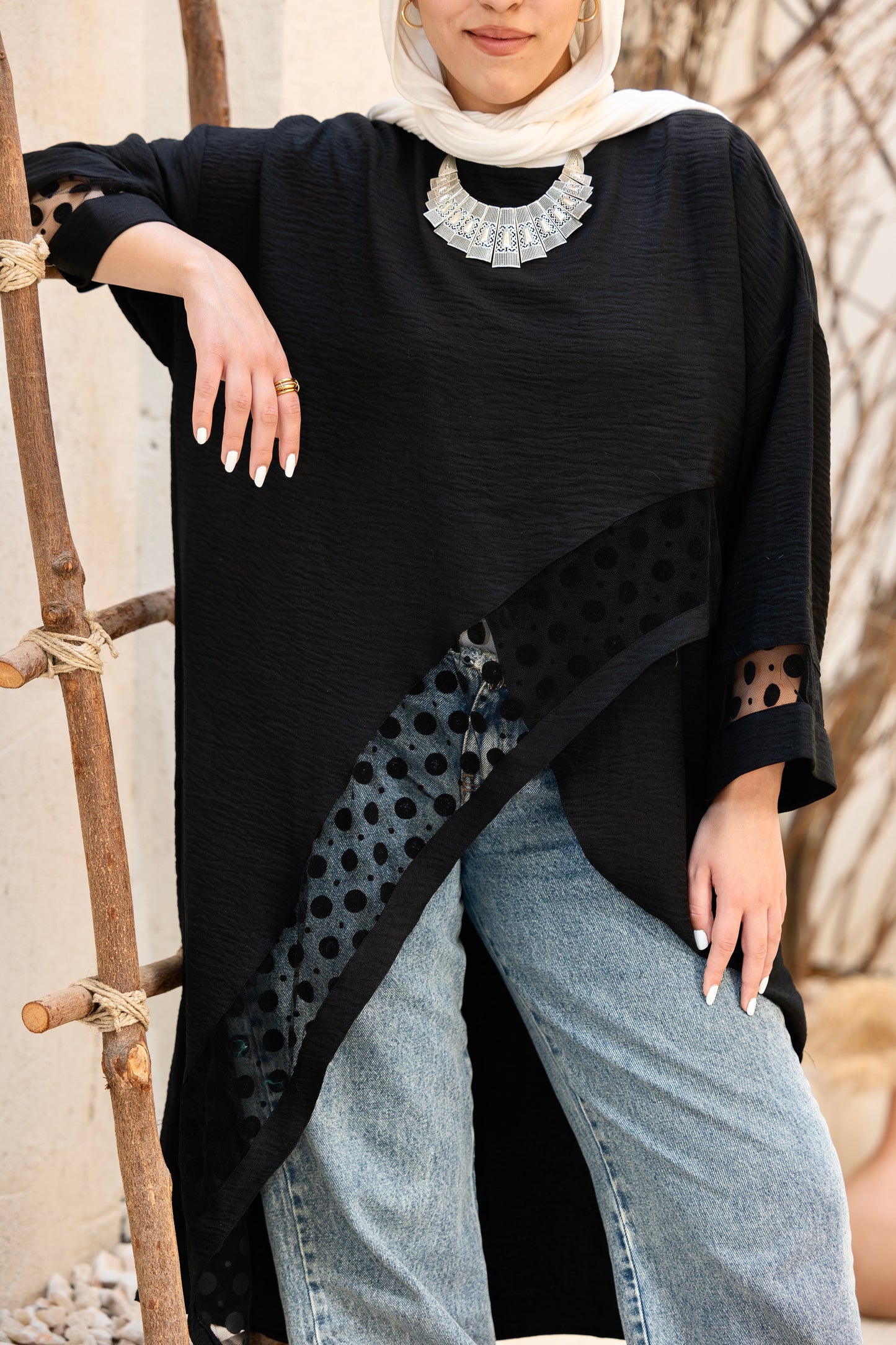 Polka Pop Linen Blouse in Black