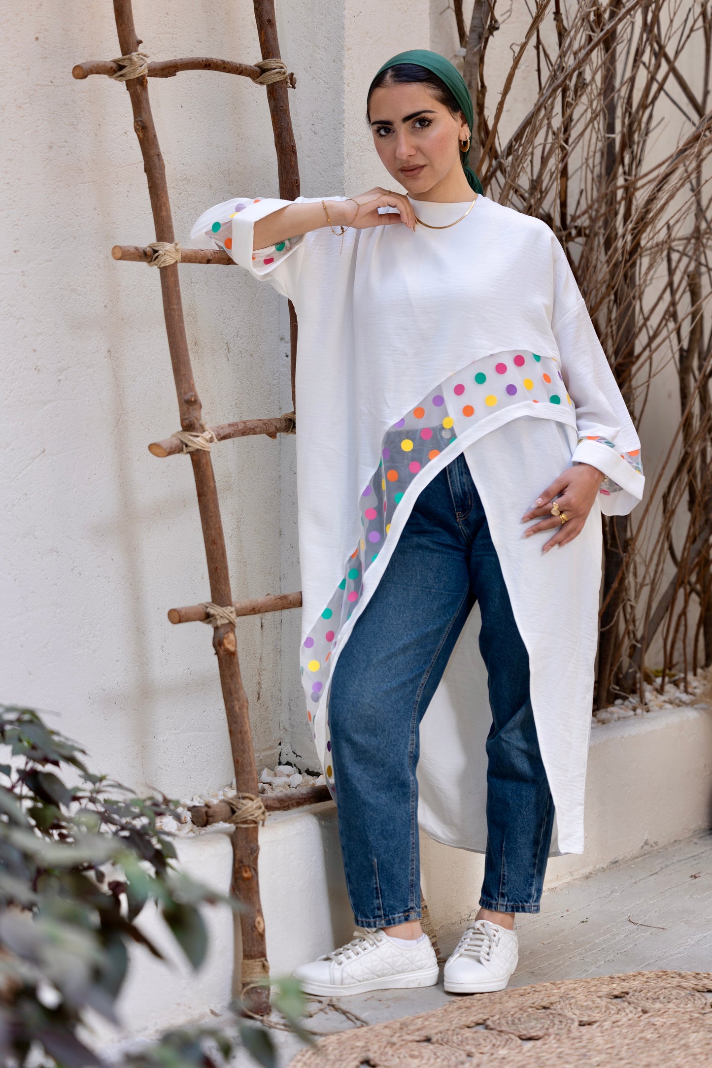 Polka Pop Linen Blouse in white