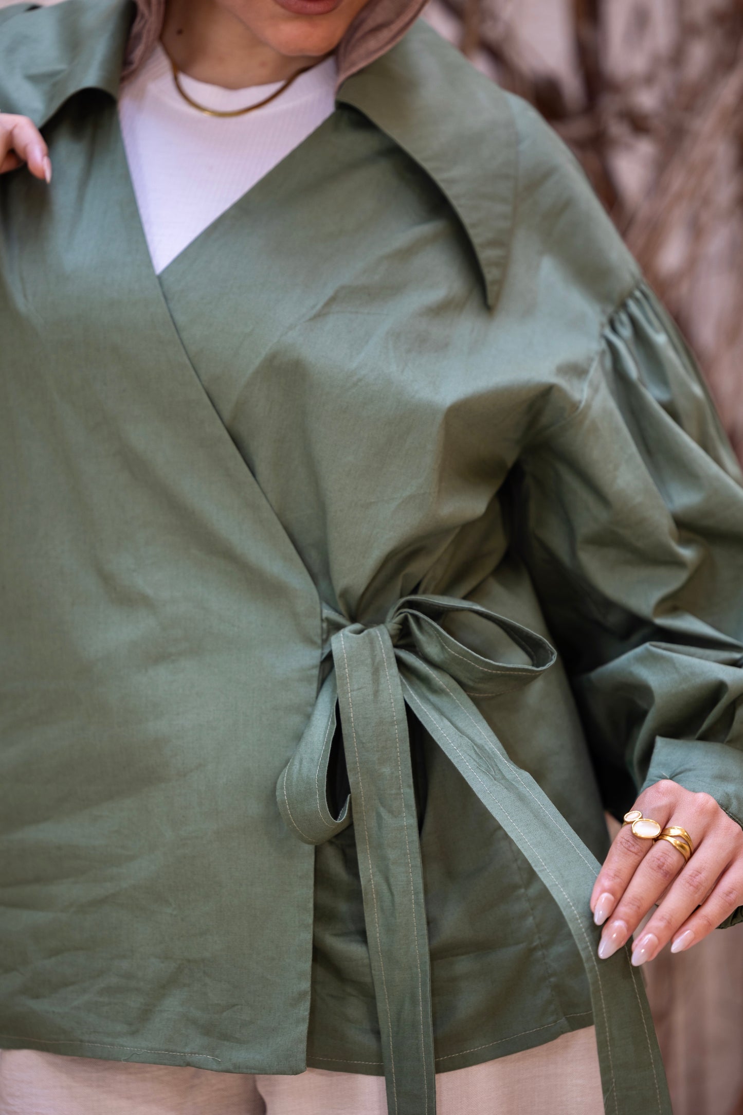 Ever Wrap chemise in Dark olive