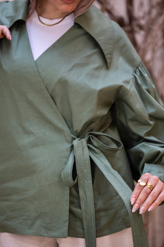 Ever Wrap chemise in Dark olive