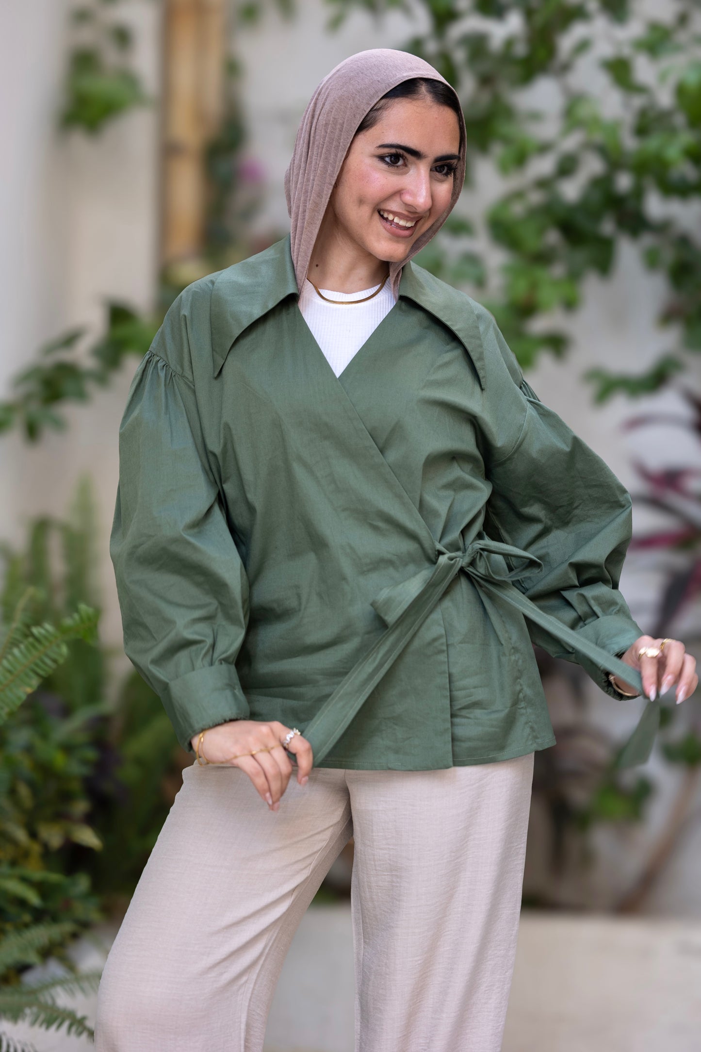 Ever Wrap chemise in Dark olive