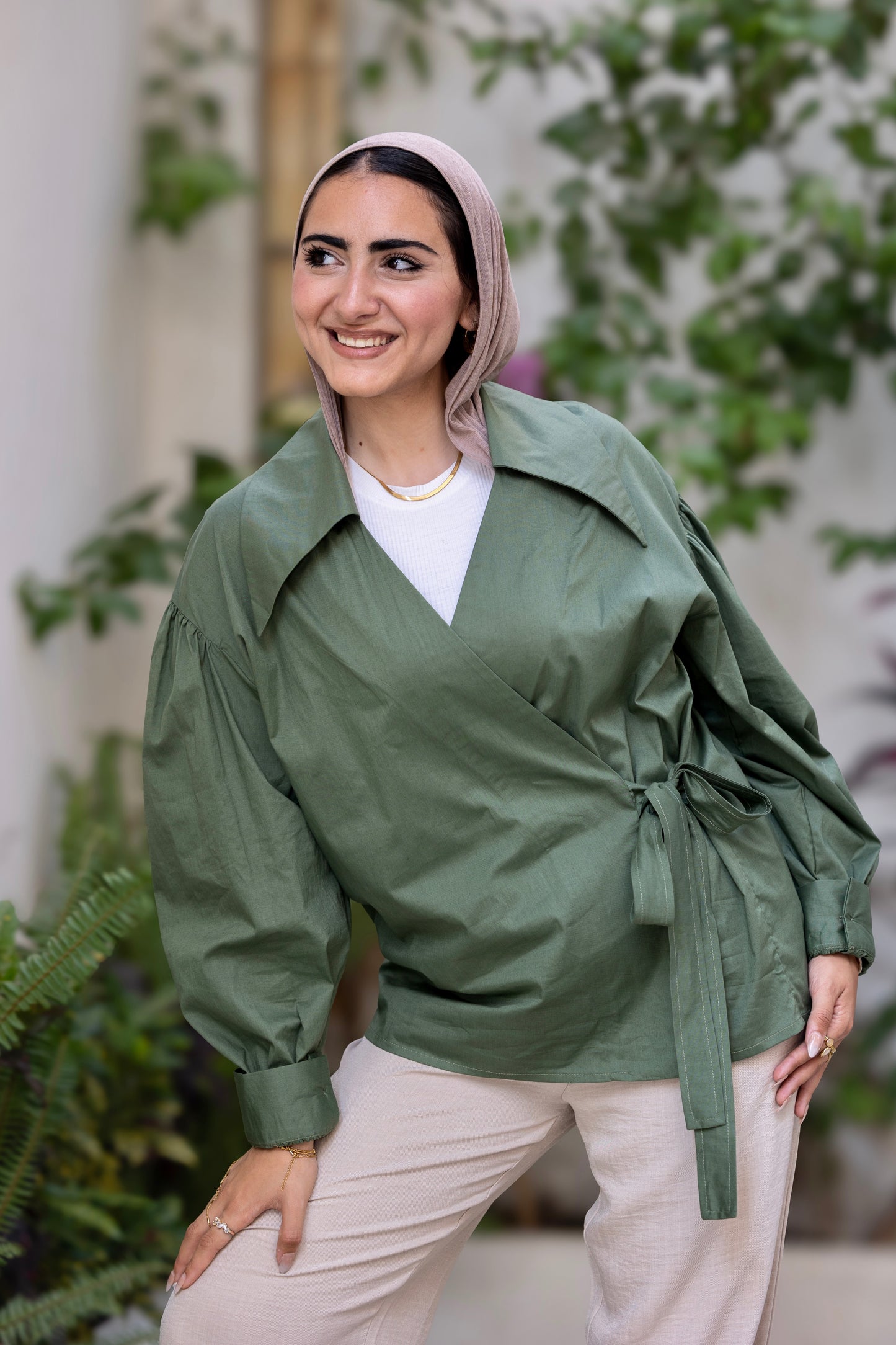 Ever Wrap chemise in Dark olive